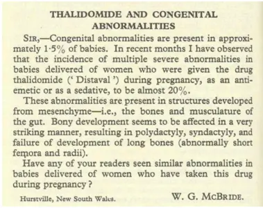 History of pharmacovigilance - McBride's letter on Thalidomide effects